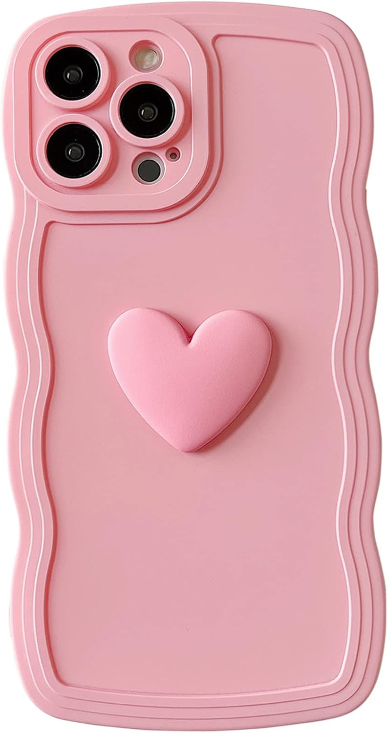 Qokey for iPhone 13 Pro Max Case(6.7" 2021), Cute 3D Colors Love Heart Wavy Frame Full Protection... | Amazon (US)