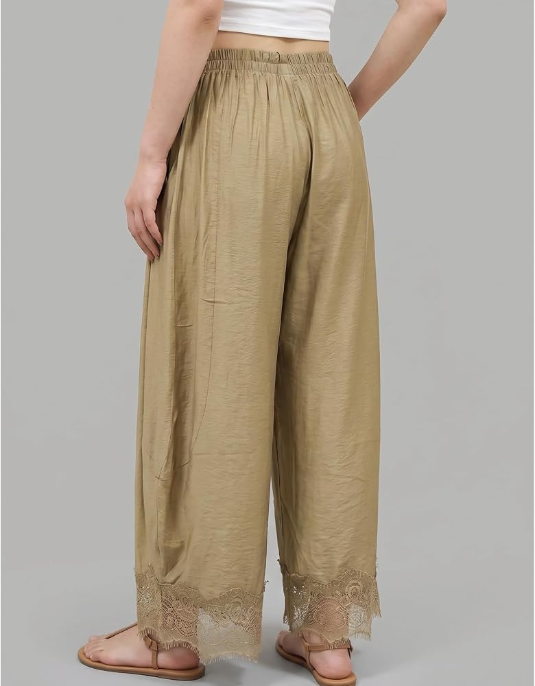 SeeLuNa Comfy Women's Pants Cropped Lace Hem Pants Summer Boho Drawstring High Rise Wide Leg Loun... | Amazon (US)