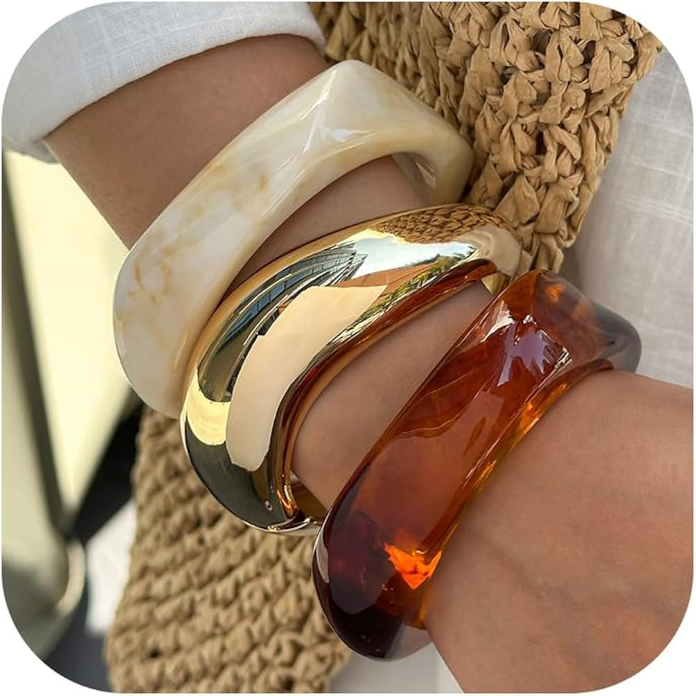 Chunky Acrylic Bangle Bracelet for Women Colorful Resin Bracelets Trendy Stack Statement Cuff Jew... | Amazon (US)