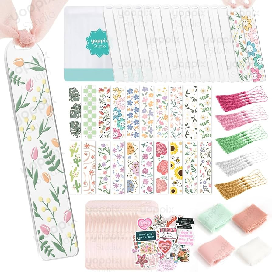 180 Pcs Acrylic Bookmark Blanks- 20 Set Bookmark Making Kit with 20 UV DTF Stickers About Floral ... | Amazon (US)