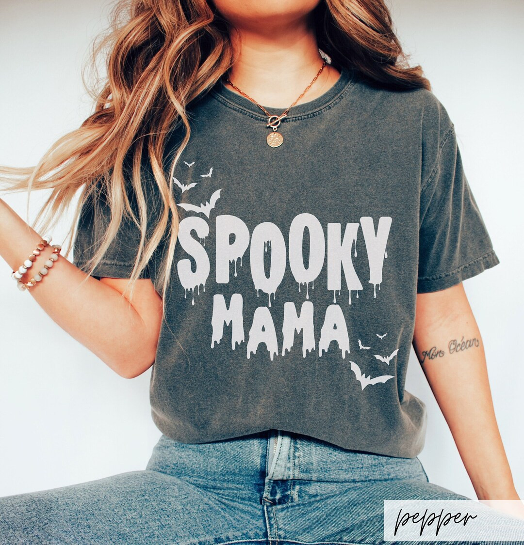 Comfort Colors Spooky Mama Bat Shirt, Halloween Mama Tee, Spooky Mom Shirt, Halloween Tee for Mom... | Etsy (US)