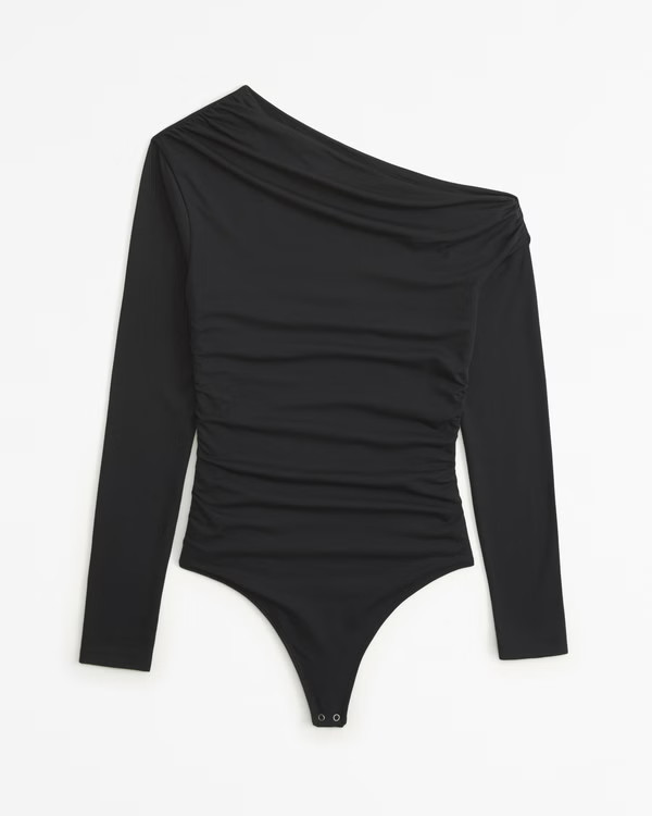 Long-Sleeve Asymmetrical Draped Bodysuit | Abercrombie & Fitch (US)