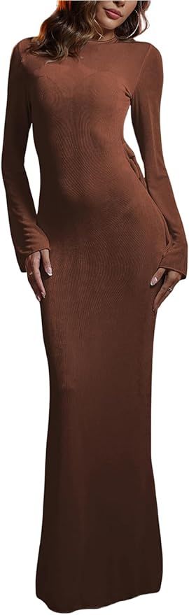 Women’s Sexy Backless Dress Long Sleeve Bodycon Party Club Maxi Long Dresses | Amazon (US)