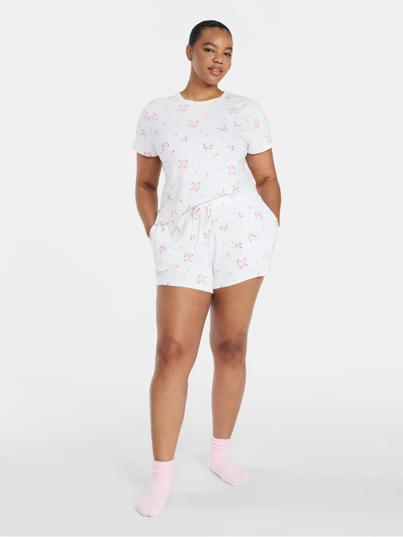 Joyspun Women’s Pointelle Knit Short Sleeve Sleepwear Tee, Sizes XS-3X | Walmart (US)