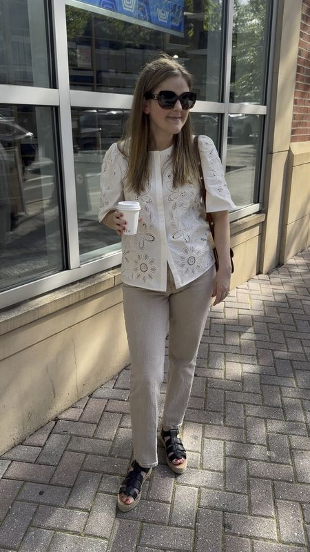 I’ve been living in these espadrilles since they arrived. They’re perfect for walking and errands around the city. I also love how these oat jeans look with these edgier black sandals and a super feminine top! My exact top is sold out but I linked a top that has the same vibe also by the same brand! I think it would look nice untucked like mine too. 

#LTKShoeCrush #LTKStyleTip