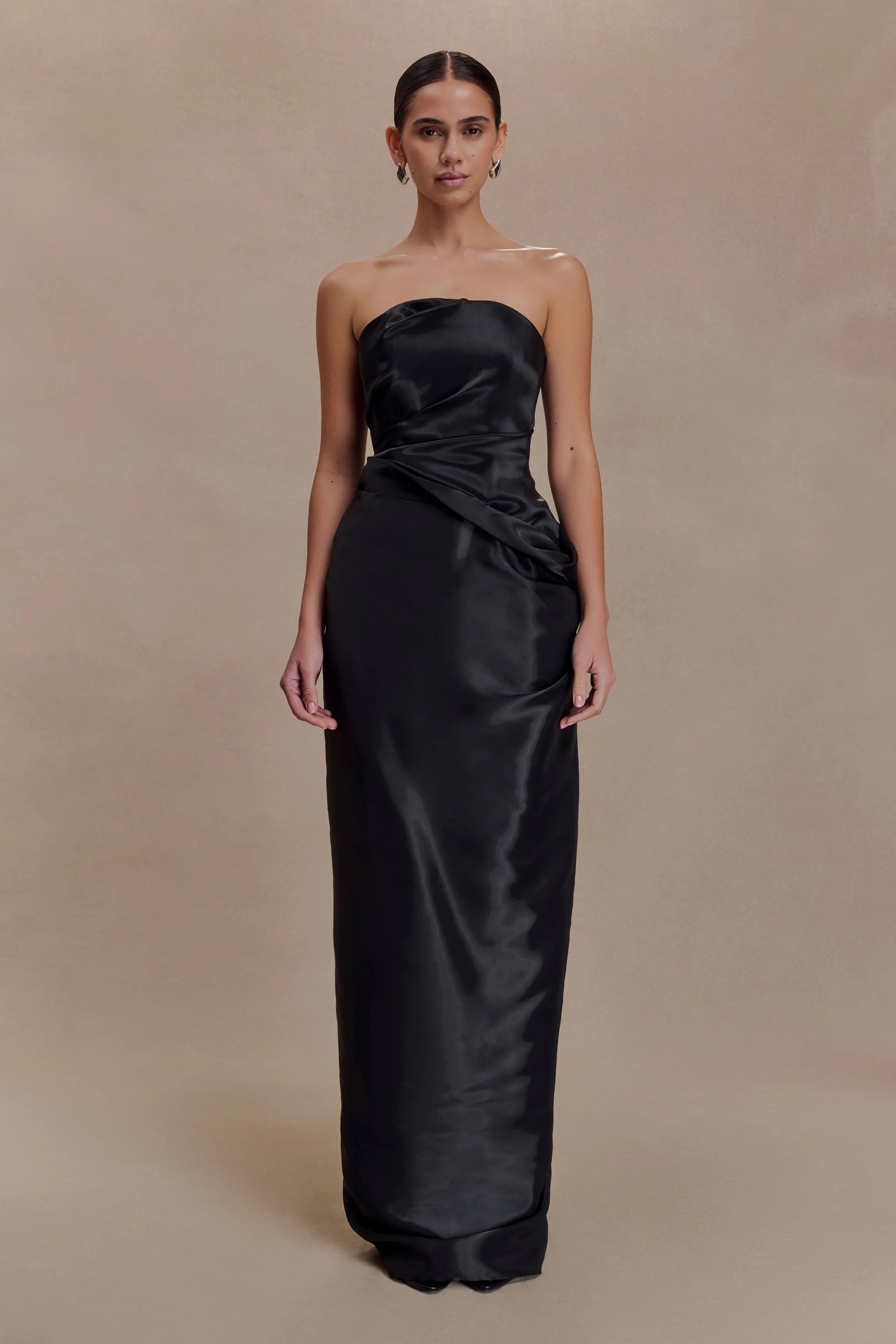 Calliope Strapless Organza Maxi Dress - Black | MESHKI US
