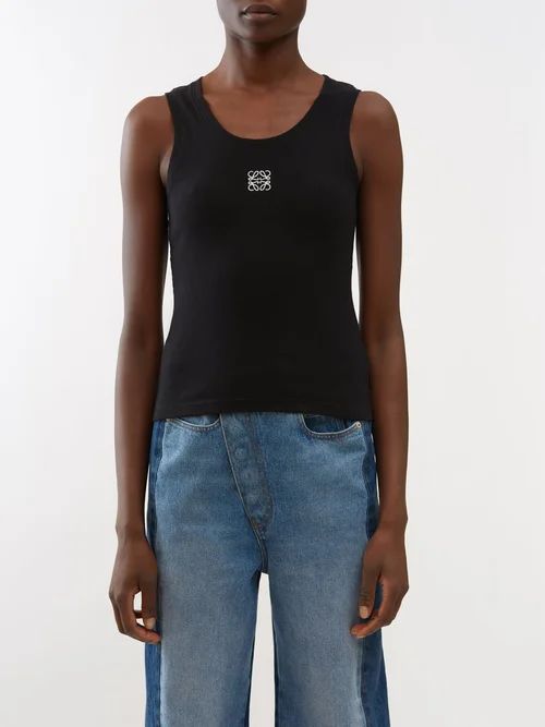 Loewe - Anagram-embroidered Cotton-blend Jersey Tank Top - Womens - Black | Matches (US)
