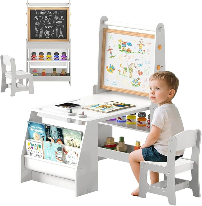 HONEY JOY Kids Art Table, Wooden Arts and Crafts Activity Set w/Adjustable Magnetic Whiteboard & ... | Amazon (US)