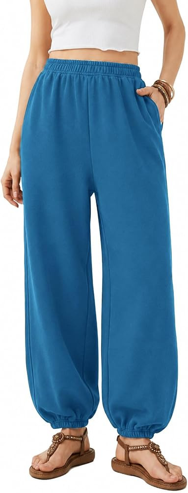 Colorful world Balloon Pants Women Cotton French Terry Sweatpants High Waisted Baggy Lounge Pants... | Amazon (US)