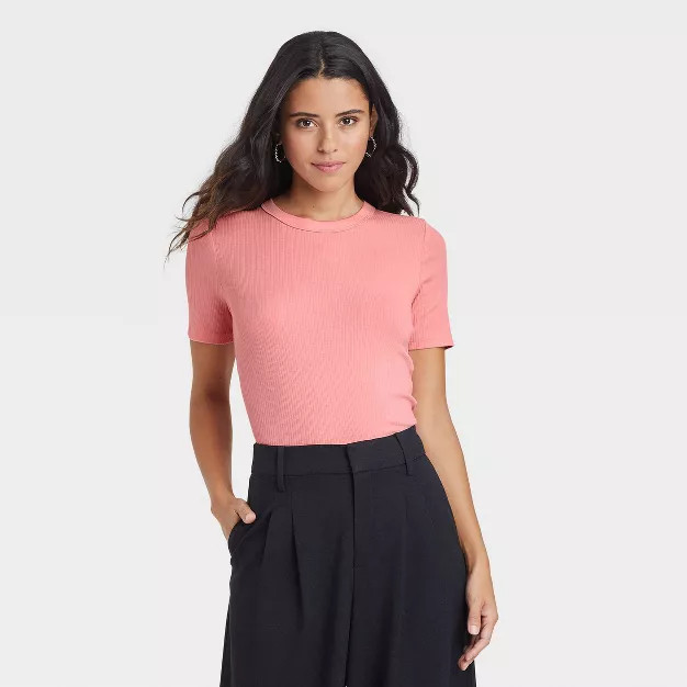 Women's Short Sleeve Ribbed T-Shirt - A New Day™ | Target