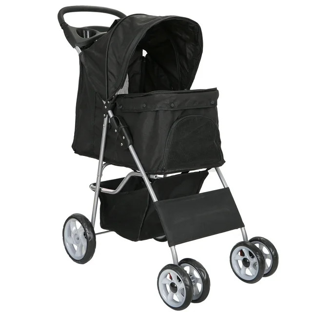 ZENY 4 Wheel Foldable Dog Pet Stroller - Black | Walmart (US)