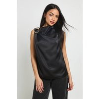 boohoo Women's Gold Trim Draped Sleeveless Top in Black | Size: 16 | Boohoo.com (UK & IE)