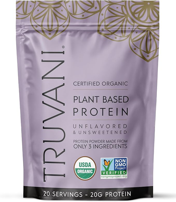 Truvani Organic Vegan Pea Protein Powder | Unflavored | 20g Vegan Plant Based Protein | 20 Servin... | Amazon (US)