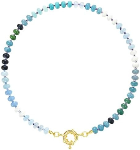 KissYan Beaded Gemstone Necklace for Women, Colorful Boho Bead Choker Natural Stone Surfer Beach ... | Amazon (US)