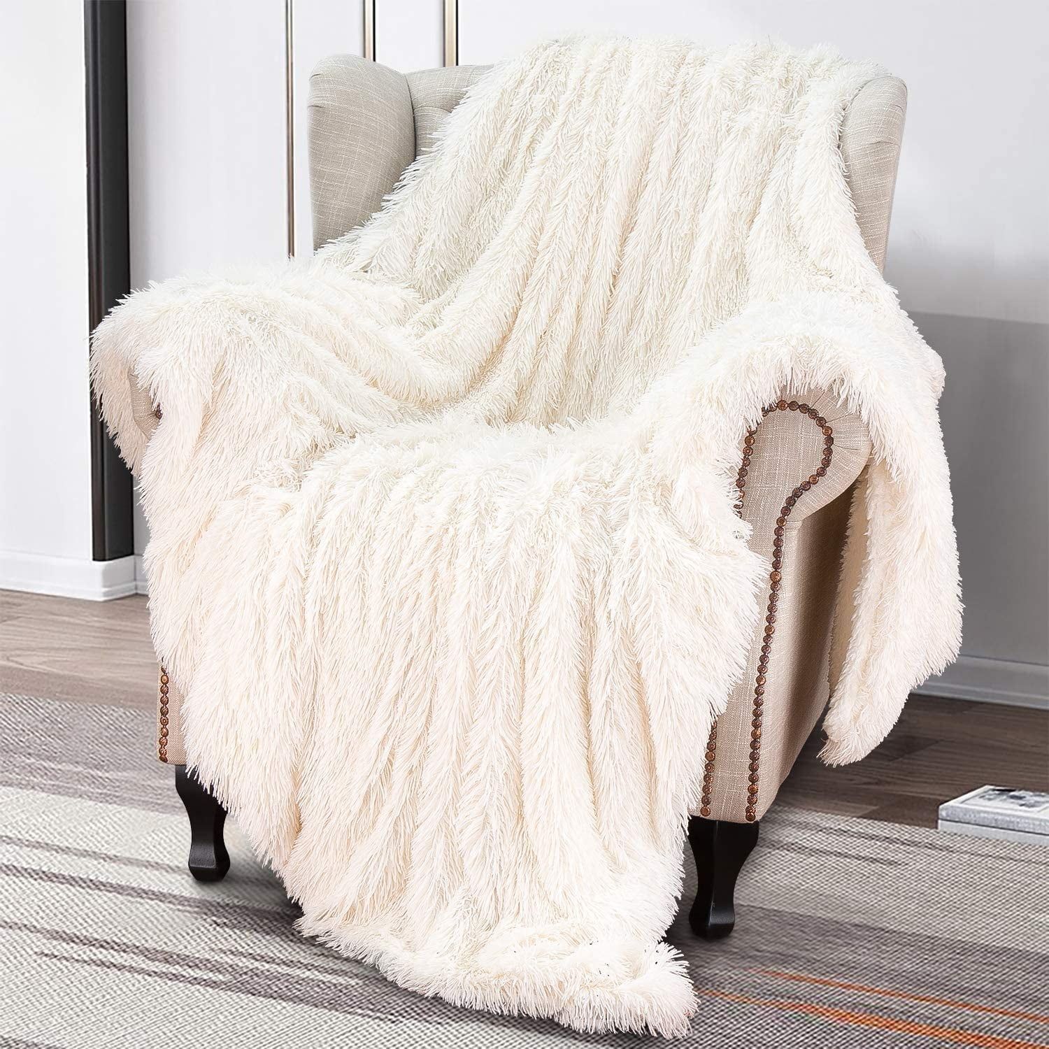 Softlife Extra Soft Faux Fur Throw Blanket with Sherpa Warm Underside, 60"x80" , Cream White | Walmart (US)