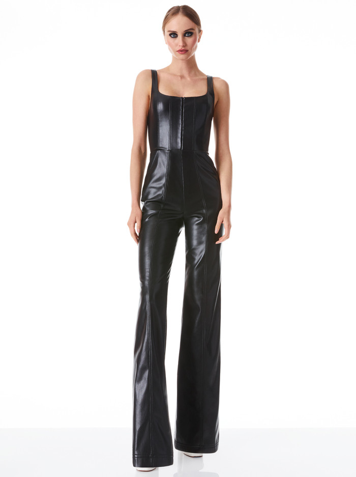 CHELS VEGAN LEATHER CORSET SLEEVELESS JUMPSUIT | Alice + Olivia