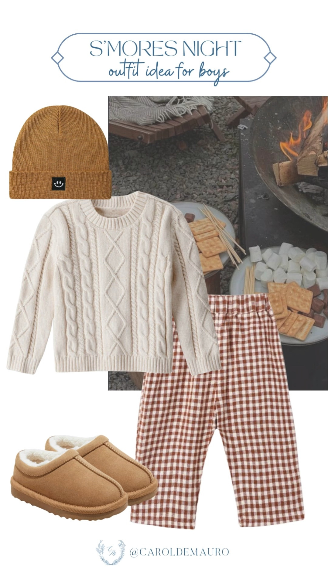 The coziest little outfit for a night by the fire! Cable knit sweater, plaid pants, and slippers made for toasting marshmallows.

smores night outfit, boys cozy style, toddler pajama outfit, fall bonfire outfit, kids fireside style, cozy kids clothes, fall family activities, boys sweater outfit

#LTKootd #LTKSeasonal #LTKKids