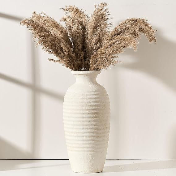 Ceramic Natural Rustic Vase, Large Vintage Flower Vase, 14.4 Inch Threaded Decorative Vase, Farmh... | Amazon (US)