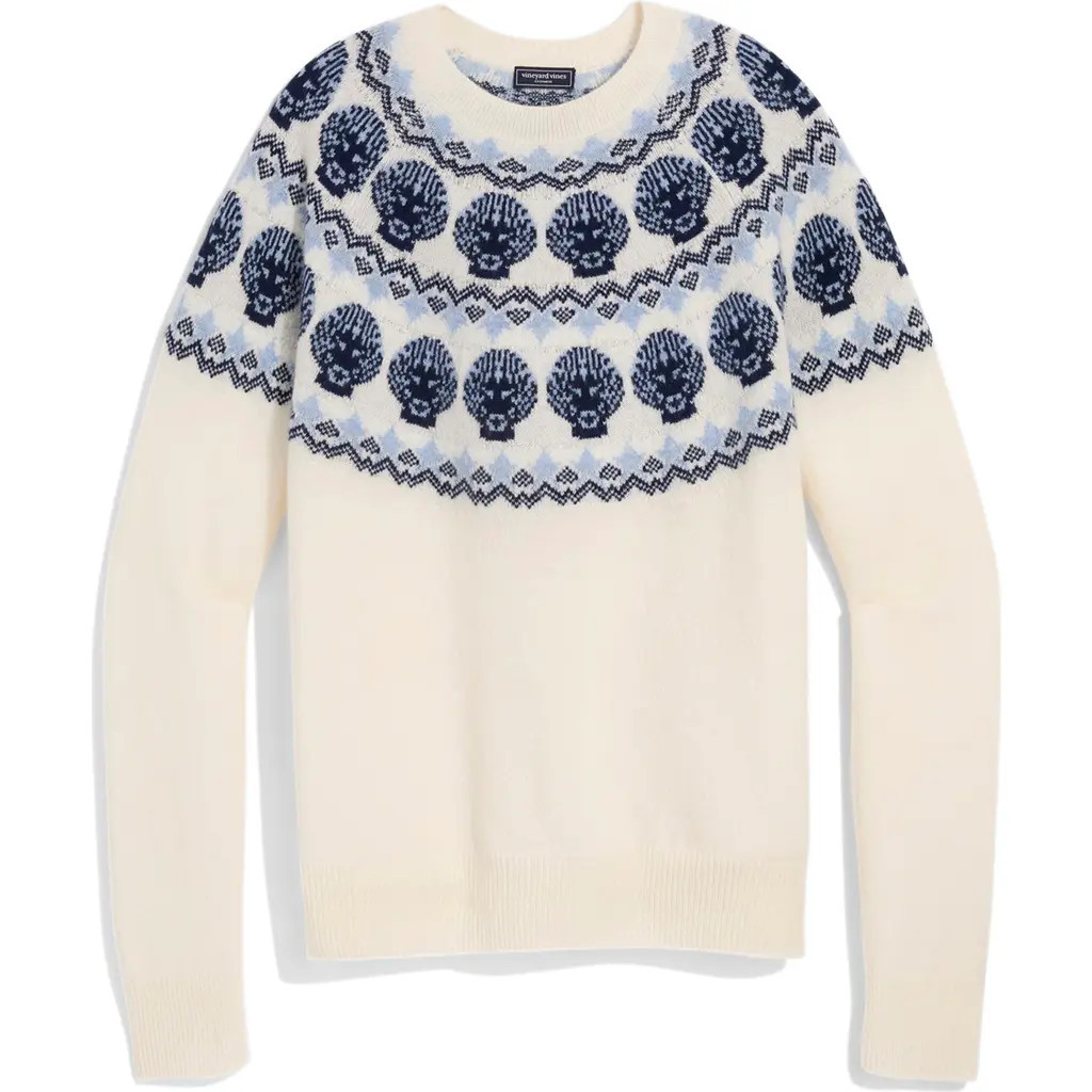 vineyard vines Fair Isle Cotton Crewneck Sweater in Marshmallow at Nordstrom, Size Xx-Small | Nordstrom