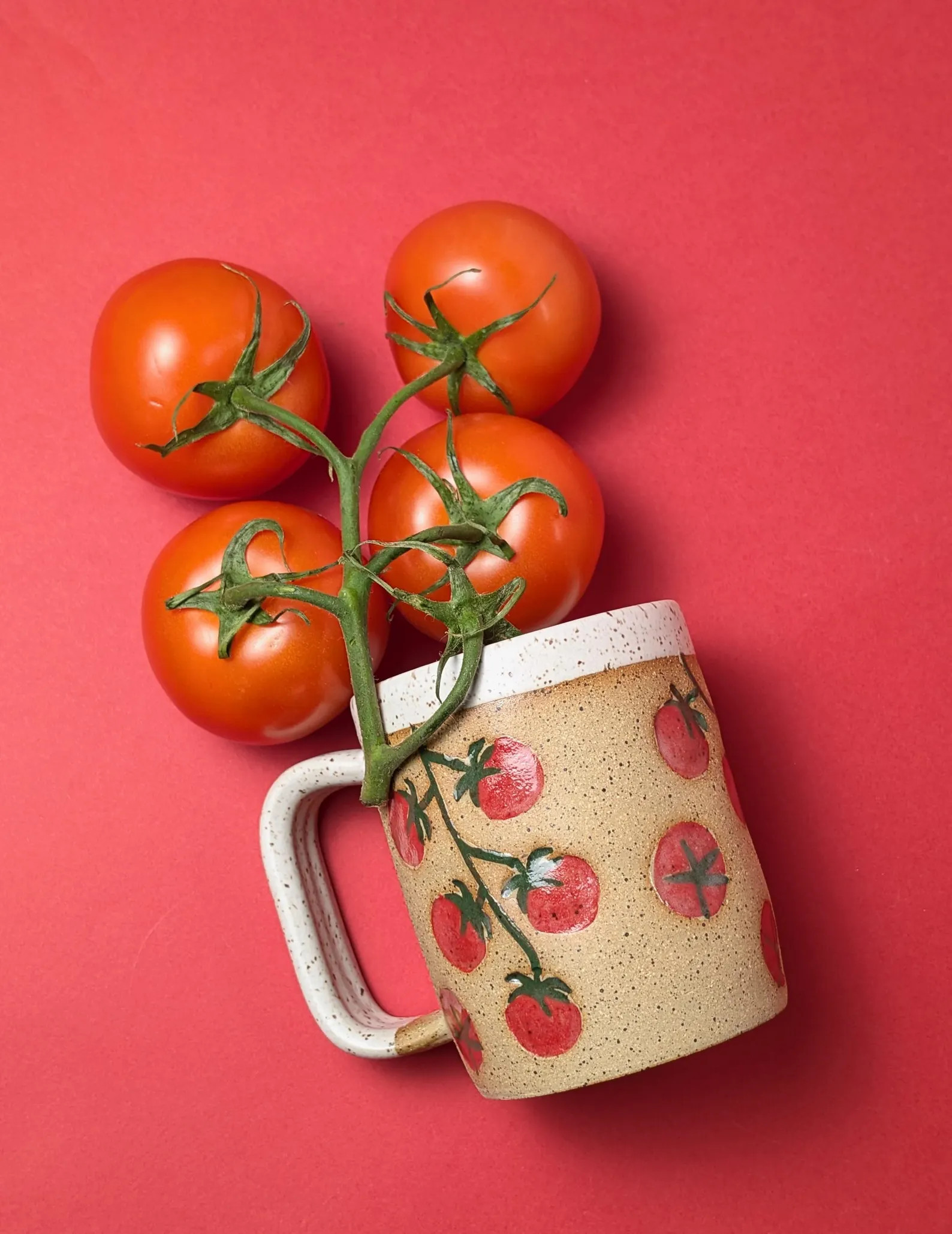 Handmade Ceramic Mug in Cherry Tomatoes on the Vine // Tomato Mug | Etsy (US)