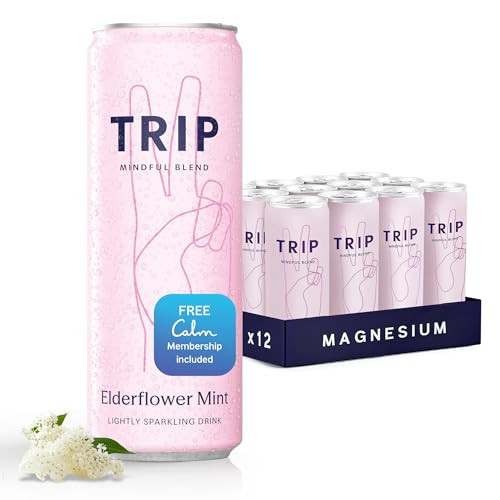 Trip Mindful Blend, Lightly Sparkling Adaptogen Seltzer, Mocktail w/ 120mg Magnesium Citrate with Ashwagandha, Lions Mane & L Theanine, No Added Sugar, Vegan, Elderflower Mint, 12 Oz, 12Pk | Amazon (US)