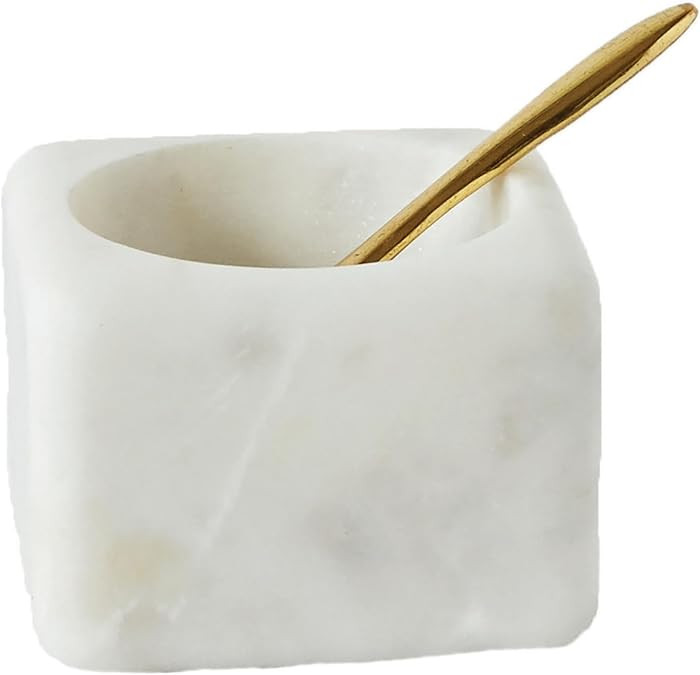 Creative Co-Op Square Marble Bowl with Brass Spoon, White | Amazon (US)