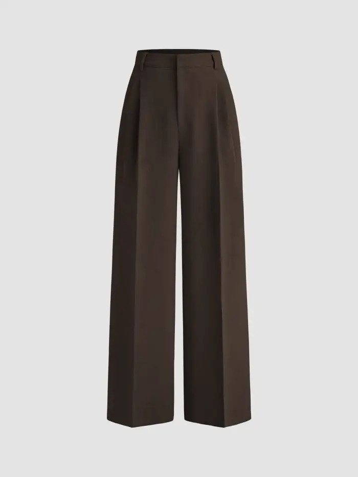 Woven Petite Mid Rise Solid Straight Leg Trousers With Belt For Work | Cider