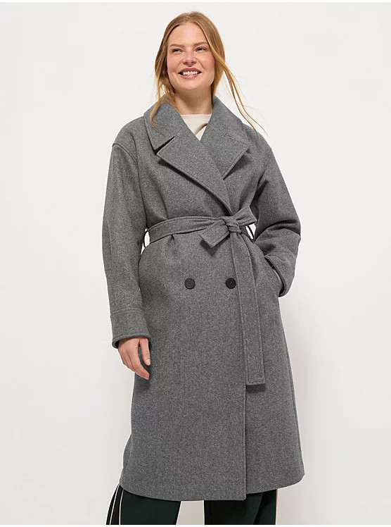 Grey Longline Belted Button Through Coat | George