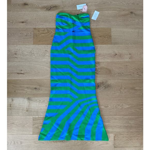 The Wolf Gang - Aude Strapless Cut Out Maxi Dress in Blue & Green | Poshmark