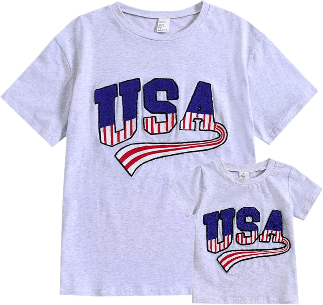 Mommy and Me Matching 4th of July Outfits Shirt Mom Kids Baby Fourth of July USA Shirt/Romper Fam... | Amazon (US)