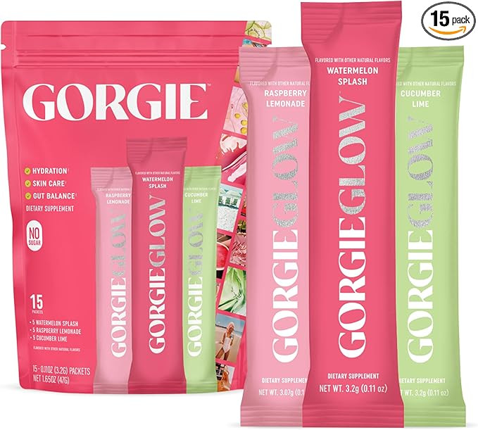 GORGIE Glow Variety Pack 15 Sticks, Electrolyte Powder Healthy Drink Mix, w/Hyaluronic Acid, Aqua... | Amazon (US)