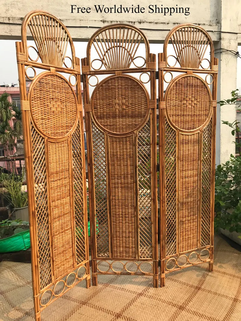 Handmade Rattan Room Divider| 3 Panel Rattan Cane Foldable Partition - 6 Feet Height | Cane Priva... | Etsy (US)