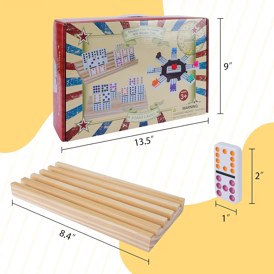 Double 12 Mexican Train Dominoes Set for Adults with 8PCS Wooden Holders, 9 Train Markers, 91 Col... | Amazon (US)