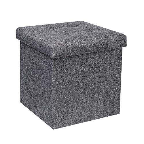 B FSOBEIIALEO Storage Ottoman Cube, Toy Chest Folding Footrest Stool Seat, 12.6"X12.6"X12.6" (Linen  | Amazon (US)