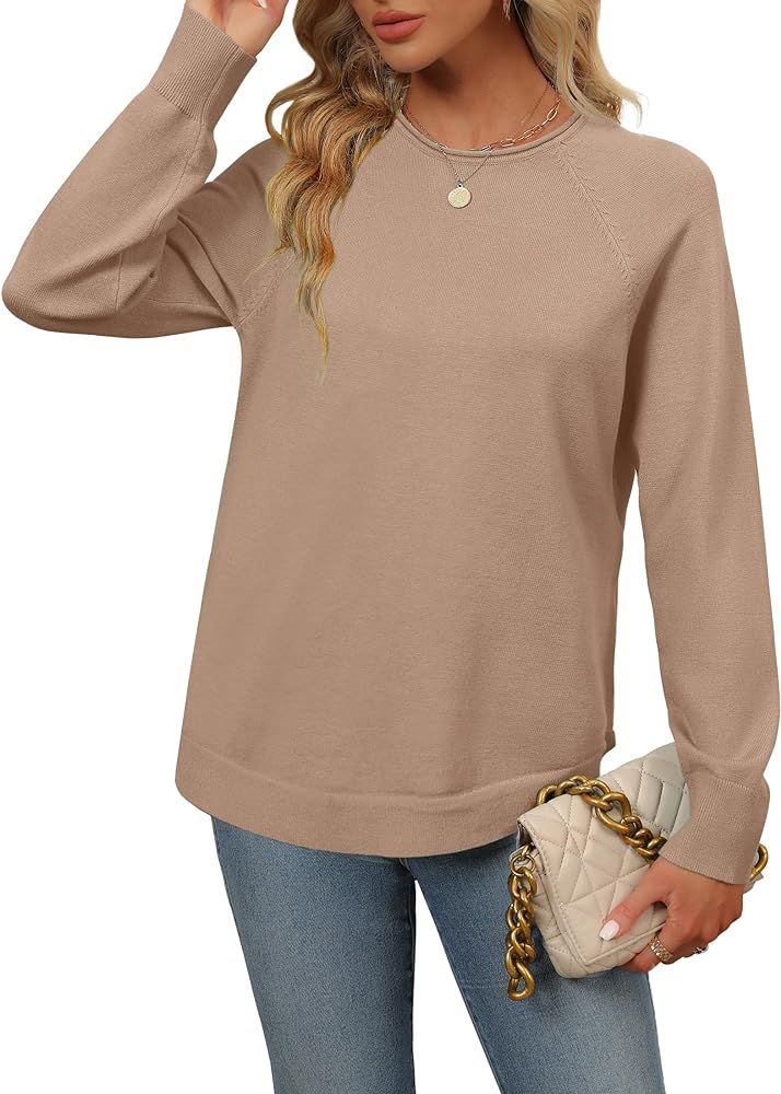 Women's Fall Oversized Crew Neck Sweater 2023 Long Sleeve Solid Color Casual Knitted Pullover Tun... | Amazon (US)