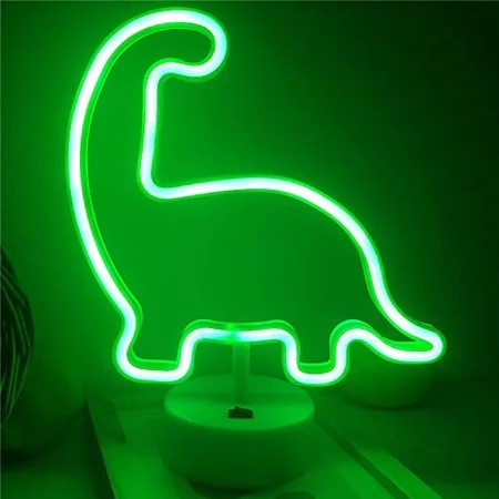 Qunlight Neon Night Light Dinosaur Shaped with Green Lamp USB & Battery Powered No Heat Table Lamp D | Walmart (US)