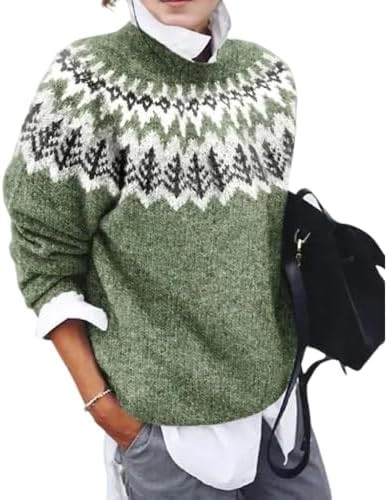 Women's Boho Fair Isle Pattern Long Sleeve Crewneck Sweater Lightweight Cozy Fall Winter Knitwear... | Amazon (US)