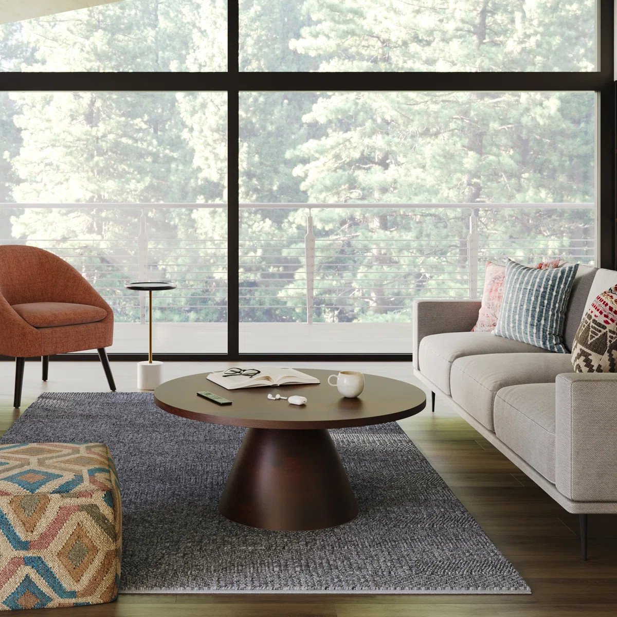 Winnie 30"W Solid Acacia Wood Modern Round Pedestal Coffee Table with Sturdy Base, Assembled | Wayfair North America