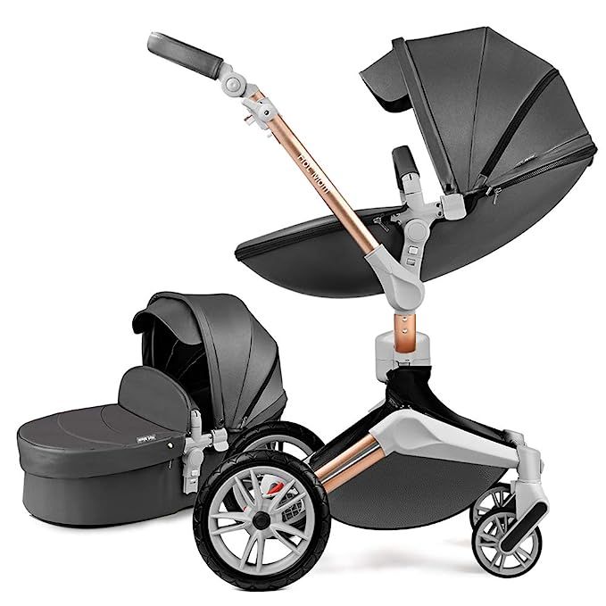 Baby Stroller 360 Rotation Function,Hot Mom Baby Carriage Pu Leather Pushchair Pram,Dark Grey | Amazon (US)