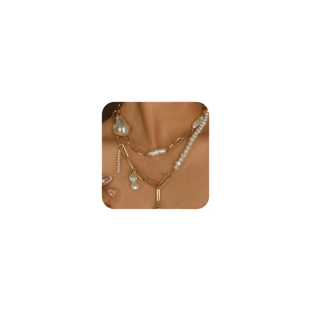 Octwine Dainty Boho Pearls Choker Necklace Chain Multilayer Choker Necklaces for Women | Amazon (US)