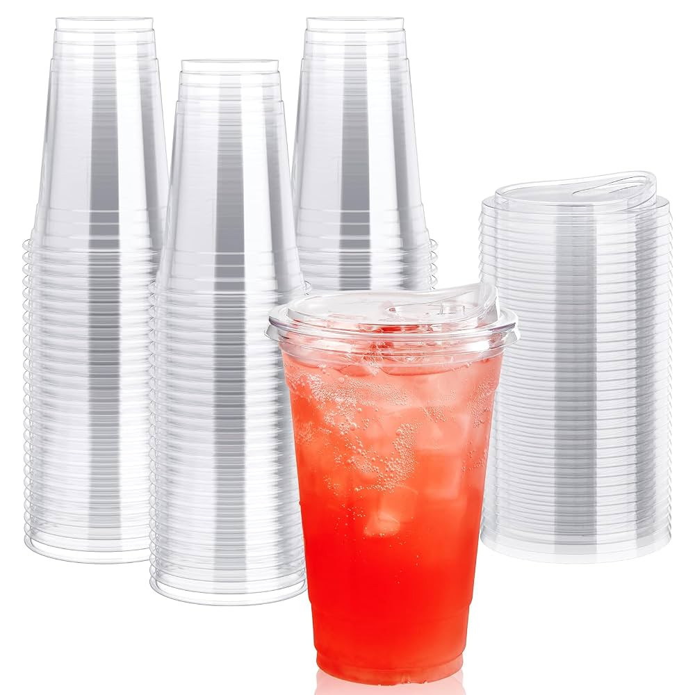 Lilymicky 90 PACK 20 oz Clear Plastic Cups With Strawless Sip Lids, Disposable Through Lids for I... | Amazon (US)