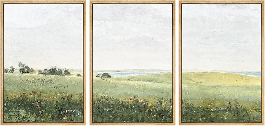 SIGNWIN Framed Canvas Print Wall Art Set Green Pasture Countryside Flower Field Nature Abstract I... | Amazon (US)
