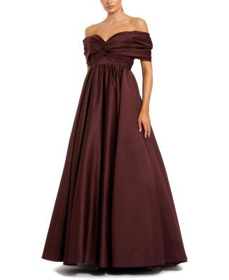Satin Off The Shoulder Twist Evening Ballgown | Bloomingdale's (US)