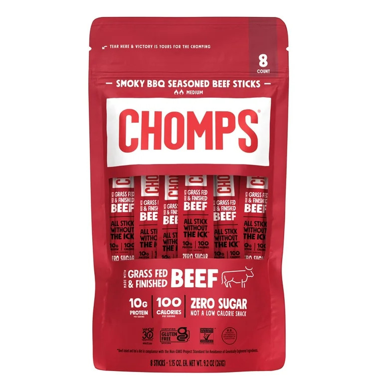 Chomps Grass-Fed And Finished Smoky BBQ Beef Jerky Snack Stick (8 Count) | Walmart (US)