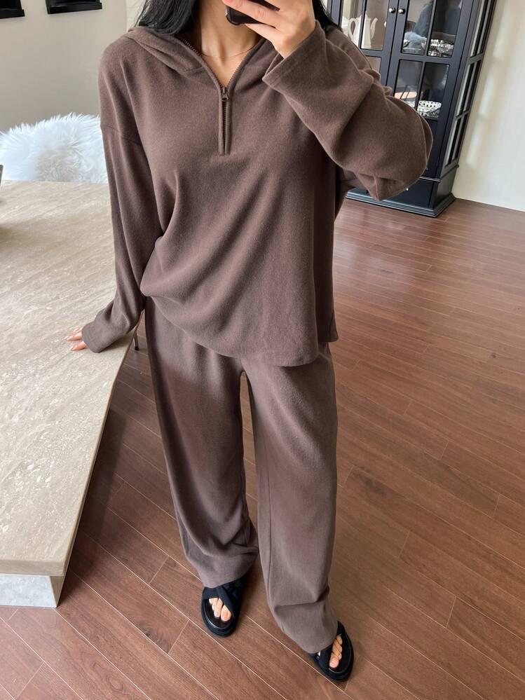 DAZY Relaxed Fit Hooded Lounge Set, Made Of Brushed Fabric | SHEIN USA | SHEIN