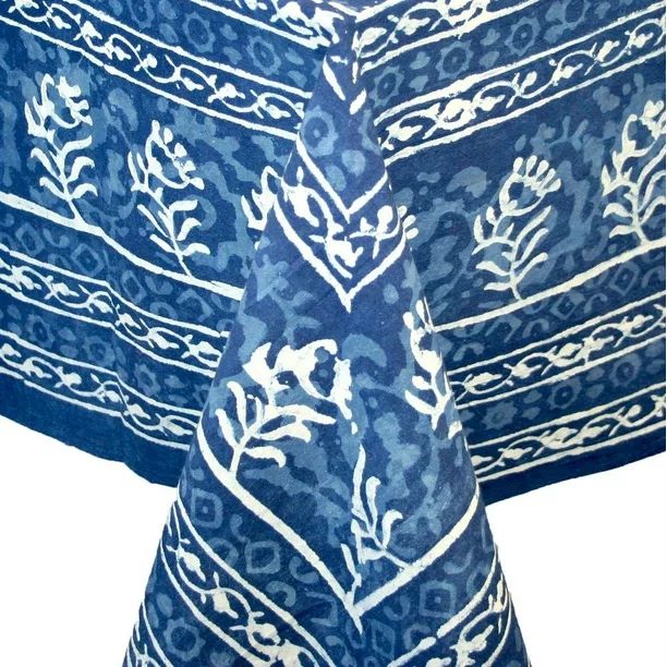 Floral Block Print Tablecloth Rectangular Handmade Cotton Indigo Blue 60 x 90 inches | Walmart (US)