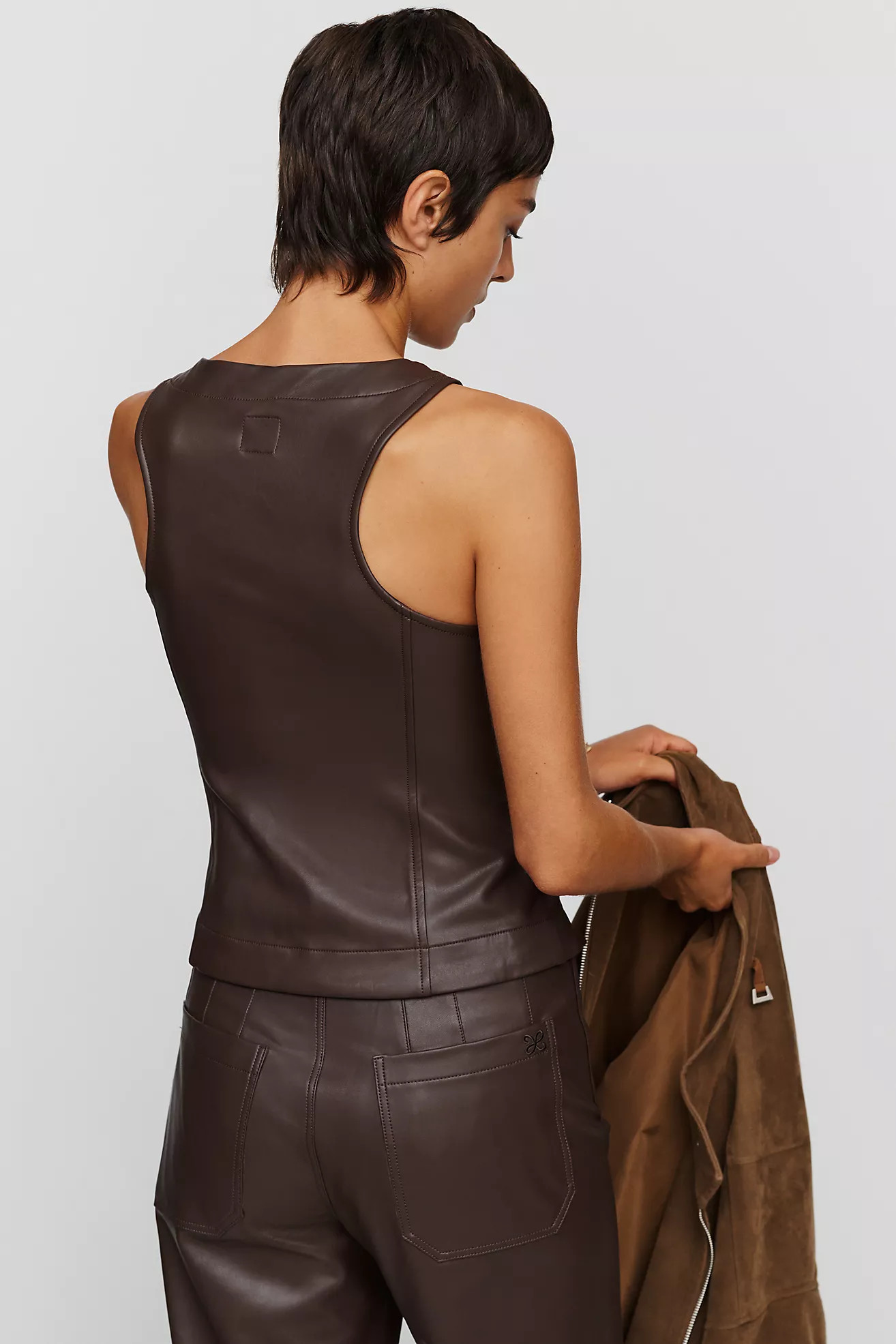 Halsey Faux Leather Slim Button-Front Vest | Anthropologie (US)