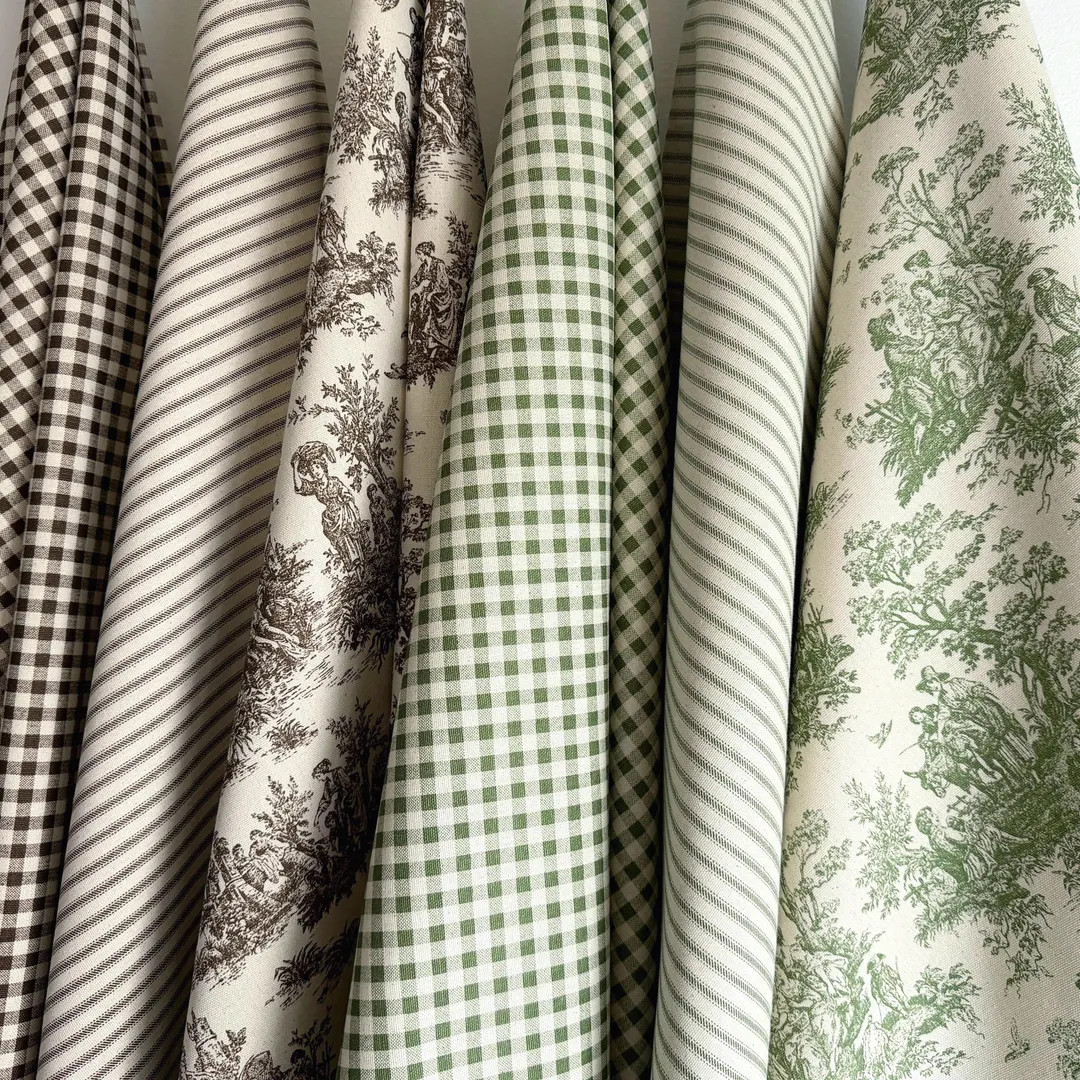 French Country Toile Fabric Set Gingham Ticking Stripe Bundle Home Decor Cotton Textile Yardage D... | Etsy (US)