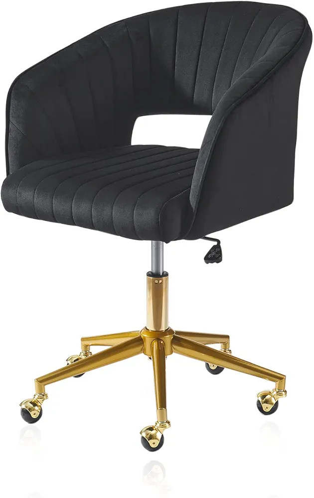 Kiztir Velvet Home Office Chair, Modern Swivel Desk Chair with Gold Base, Round Solid Wheel, Adju... | Amazon (US)