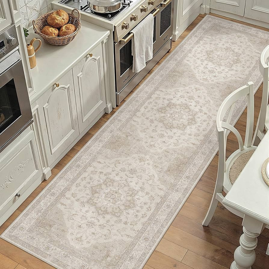 PureCozy Beige 2.6x8 Washable Runner Rug Vintage Oriental Medallion Carpet | Amazon (US)